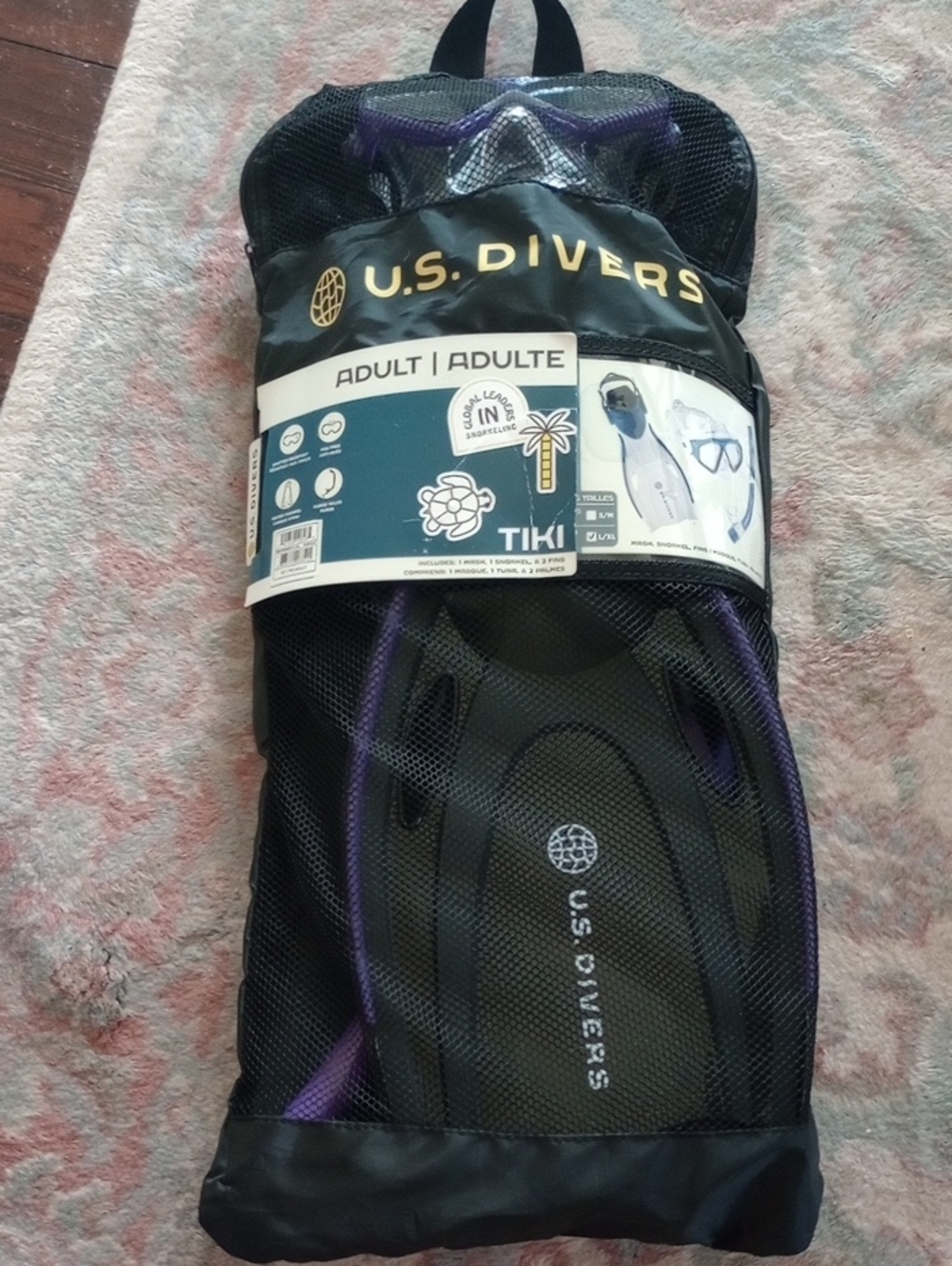 U.S. Divers Adult L/XL Snorkel Set - Black with Purple Accents